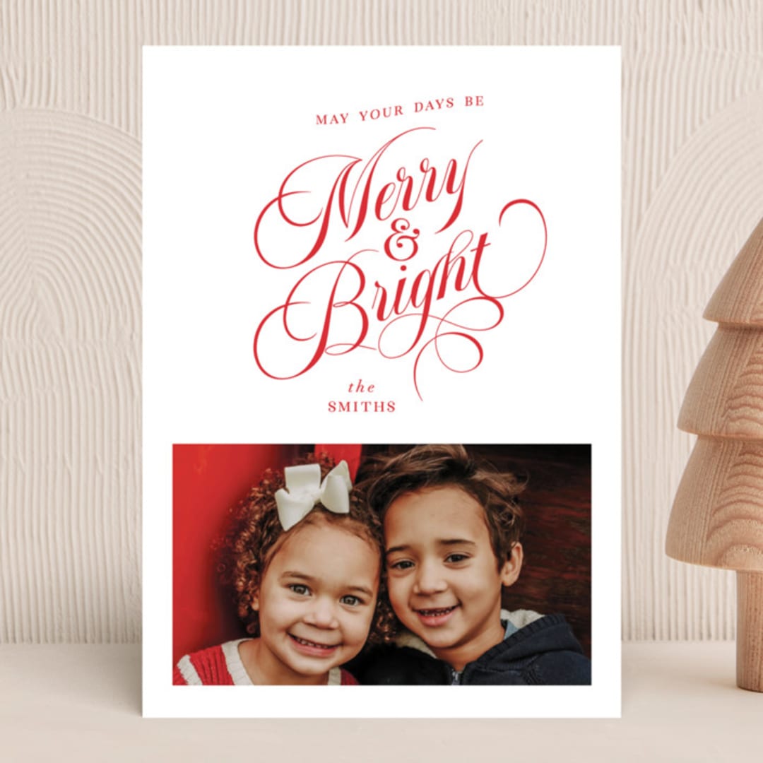 "Brightest Merry" - Holiday Cards in Santa Suit by Ellis - Front