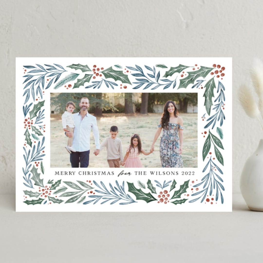 "Painted Forest Frame" - Holiday Cards in Snow by Kristen Knechtel - Front