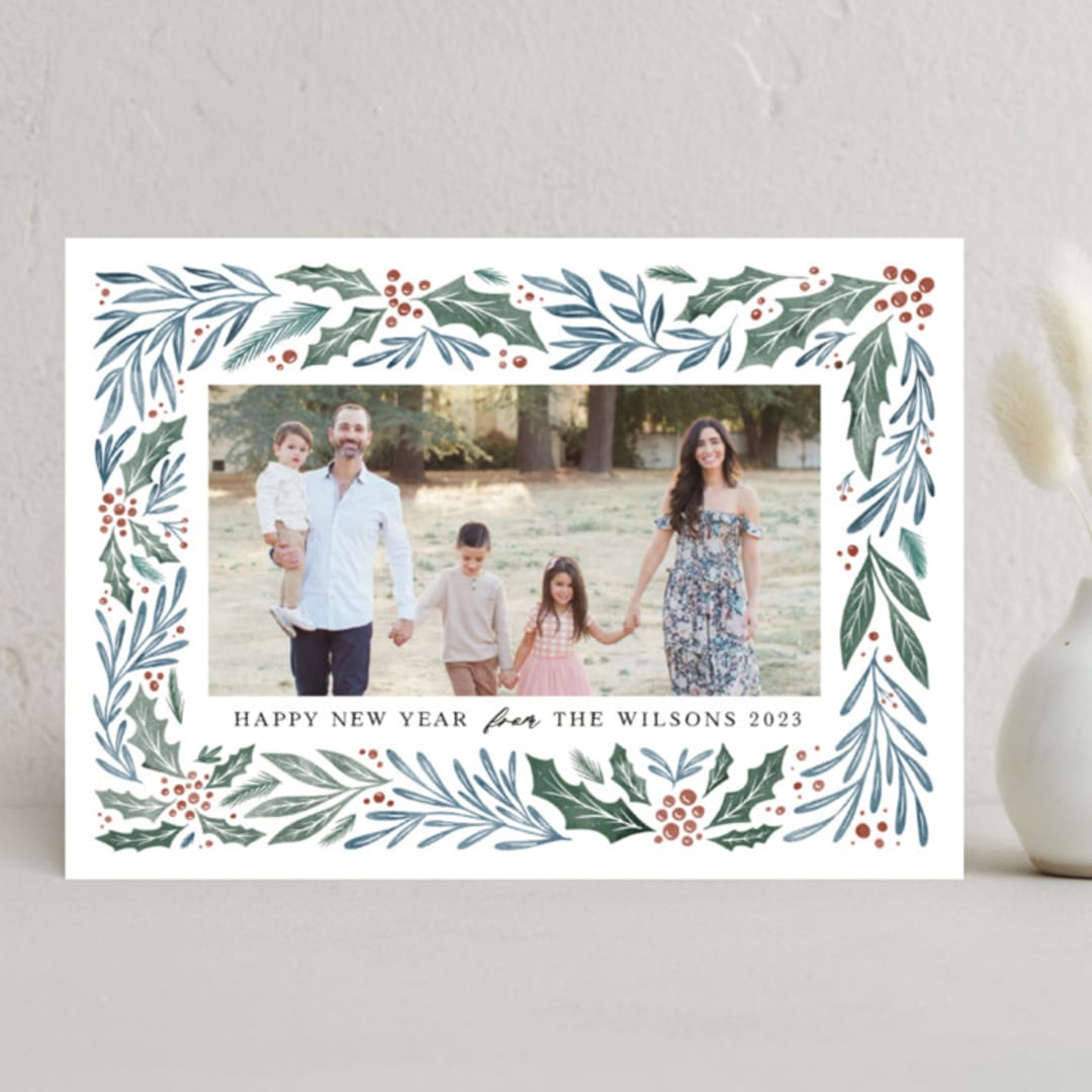 "Painted Forest Frame" - Holiday Cards in Snow by Kristen Knechtel - Front