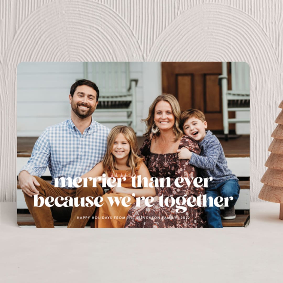 "Merrier Than Ever" - Holiday Cards in Snow by Melanie Severin - Front