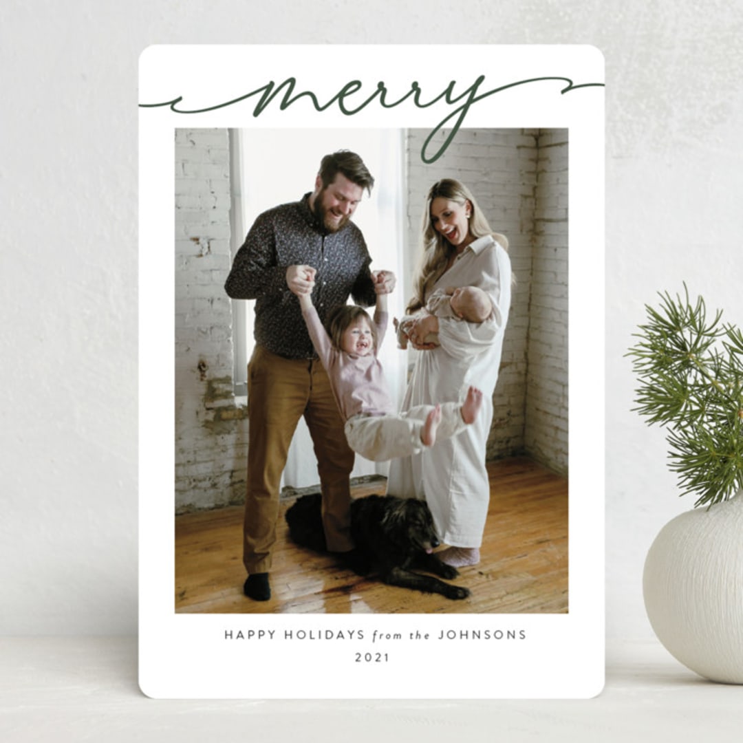 "Scripted Merry" - Holiday Cards in Hunter by Kasia Labocki - Front