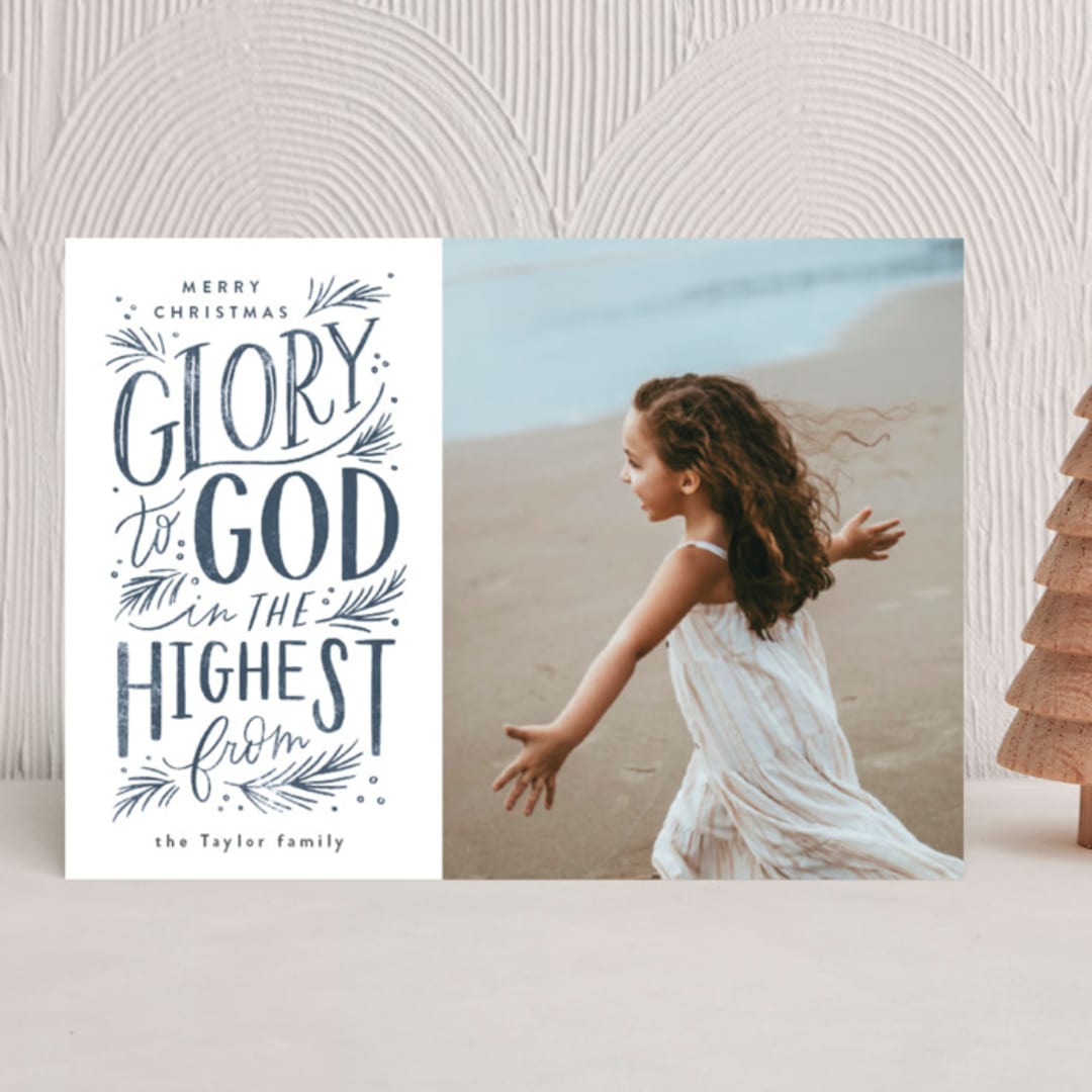 "Glory to God Letters" - Holiday Cards in Denim by Alethea and Ruth - Front