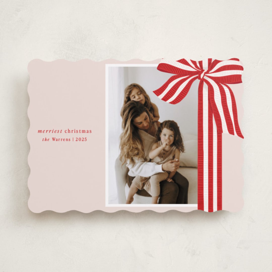 "ribbon wrapped" - Holiday Cards in Poinsettia by Angela Marzuki - Front