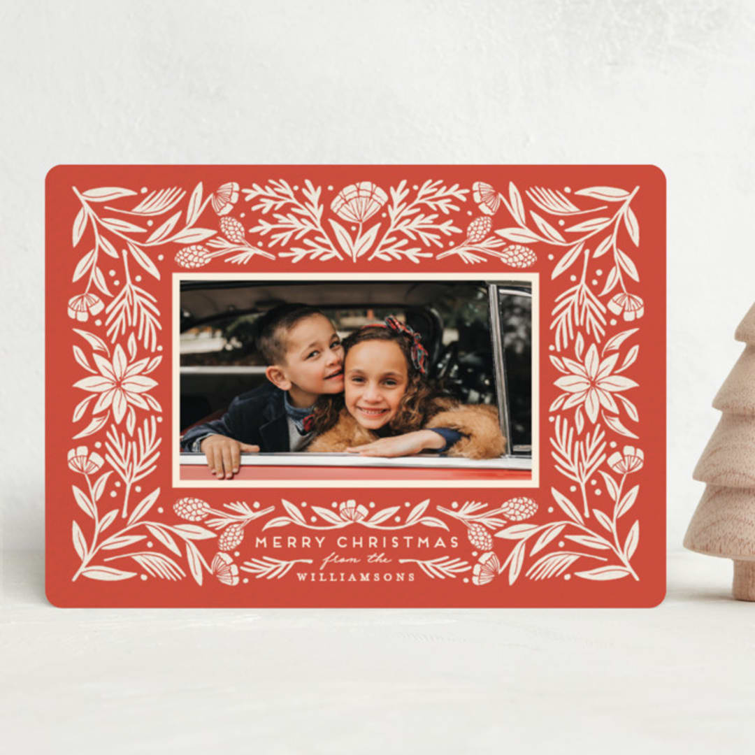 "Spruced" - Holiday Cards in Poinsettia by Amy Kross - Front