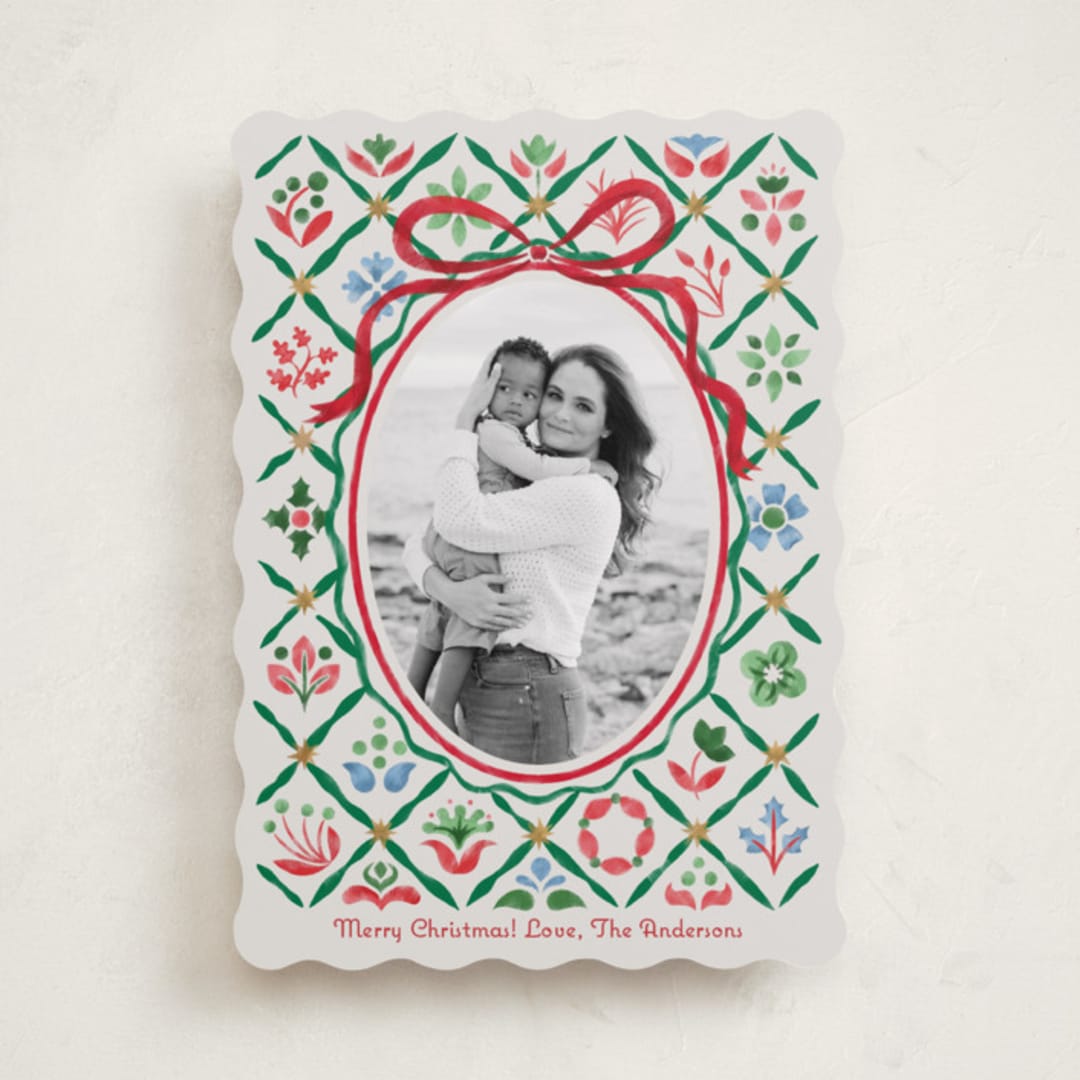 "Patchwork Christmas" - Holiday Cards in Wreath by Paper Sun Studio - Front