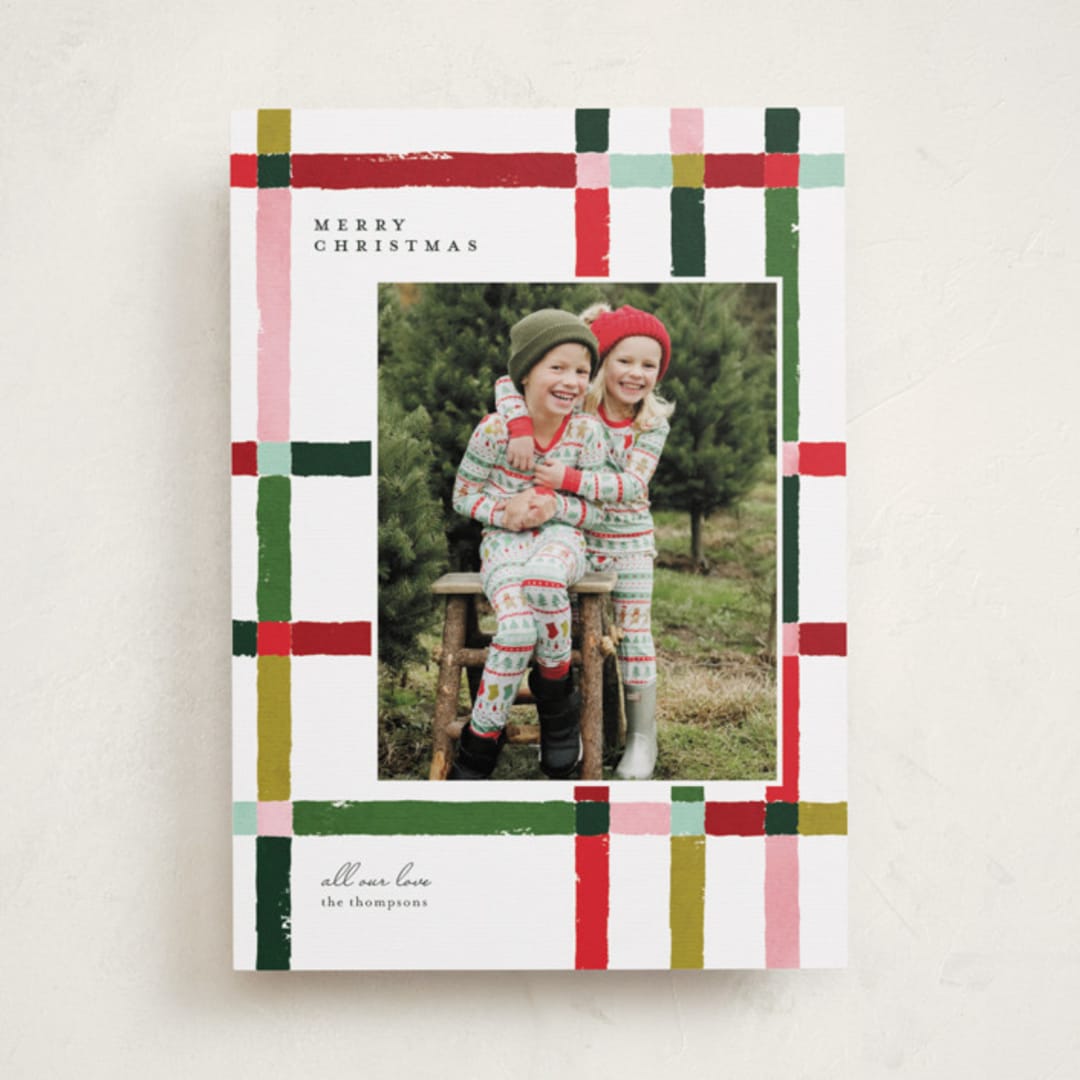 "Knitted Plaid" - Holiday Cards in Gumdrop by Carrie ONeal - Front