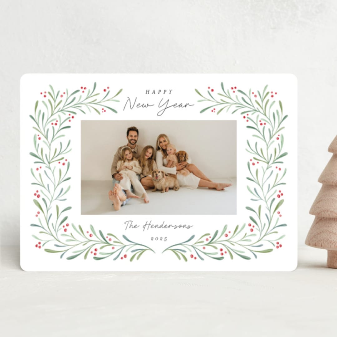 "Wreathed in Greenery" - Holiday Cards in Snow by Kristen Knechtel - Front