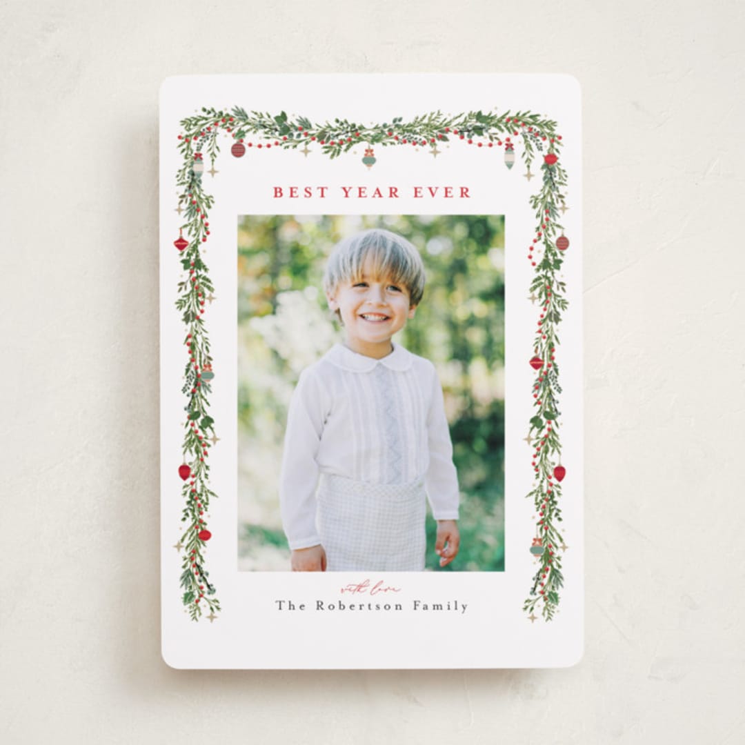 "Pine Garland" - Holiday Cards in Holly Berry by Susan Moyal - Front