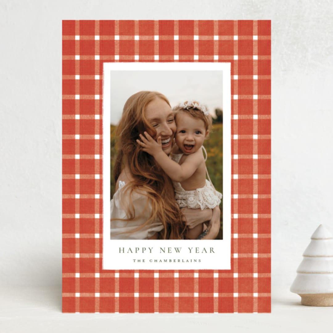 "Gingham Plaid" - Holiday Cards in Santa Suit by Wildfield Paper Co - Front