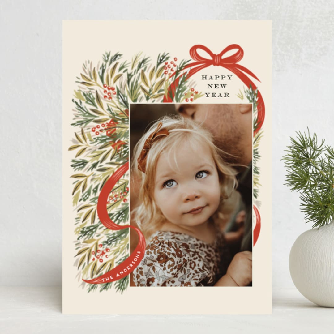 "Red Ribbon" - Holiday Cards in Ivory by iamtanya - Front