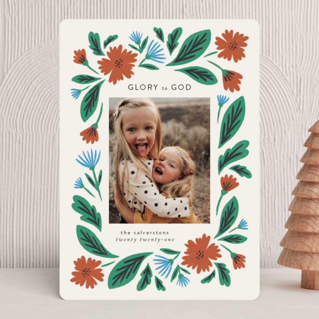"flower drop" - Holiday Cards in Santa Suit by Jen Owens - Front
