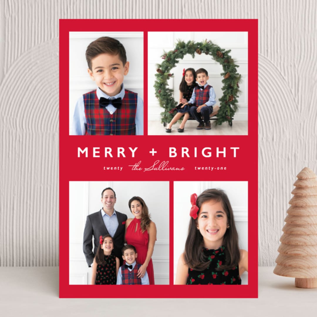 "Merry + Bright" - Holiday Cards in Rudolph by Hudson meet Rose - Front