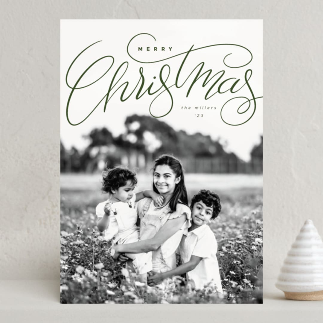 "Christmas Hand Lettering" - Holiday Cards in Pine Needle by Orasie - Front