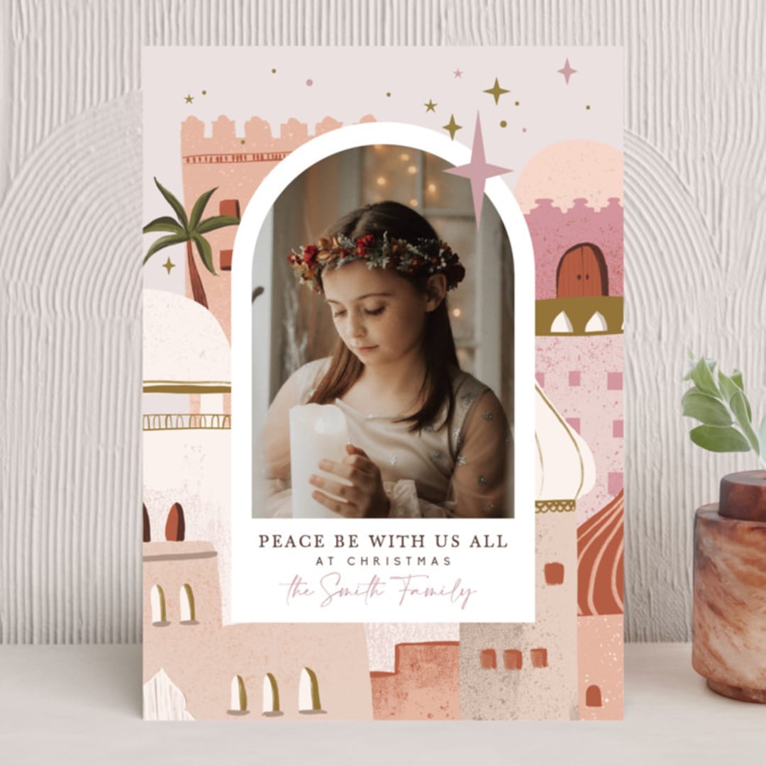 "Bethlehem Christmas" - Holiday Cards in Blush by Christina Cesario - Front