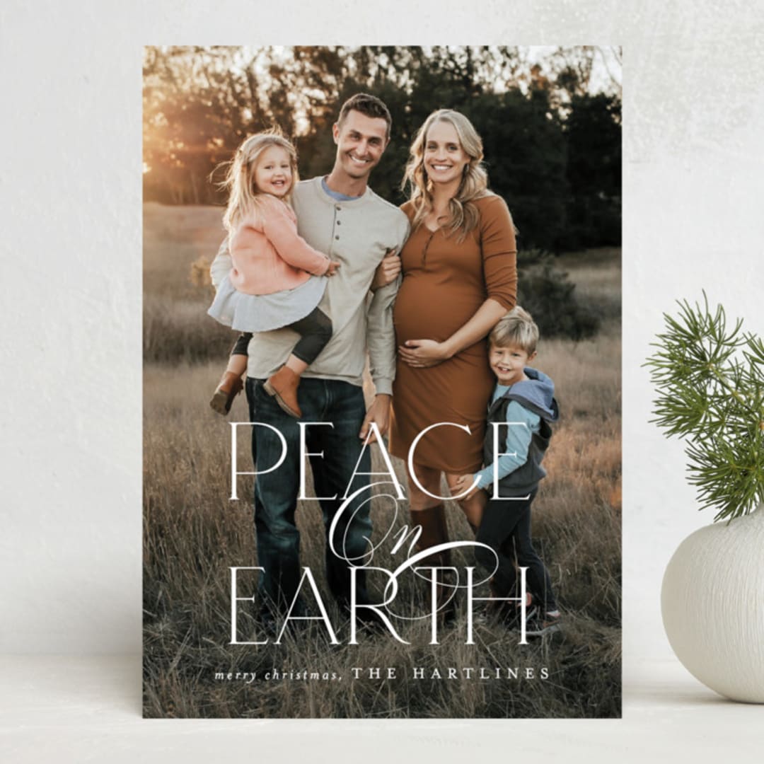 "Peace Script" - Holiday Cards in Ivory by Brooke Chandler - Front