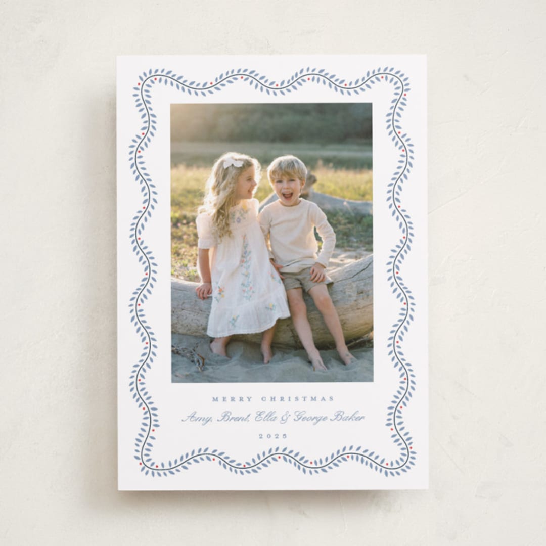 "Festive Greens" - Holiday Cards in French Blue by Alston Foster - Front