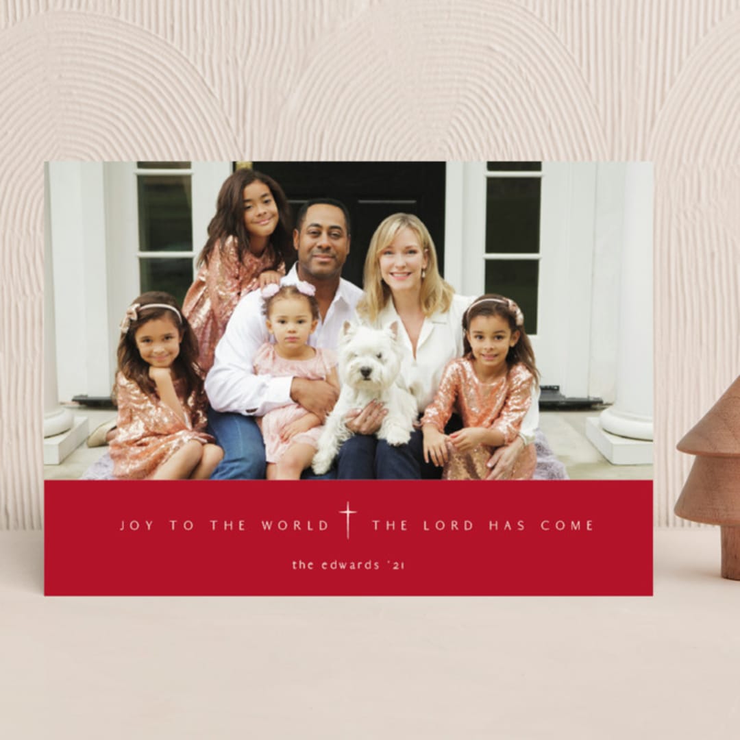 "Pure Joy To The World" - Holiday Cards in Cranberry by fatfatin - Front