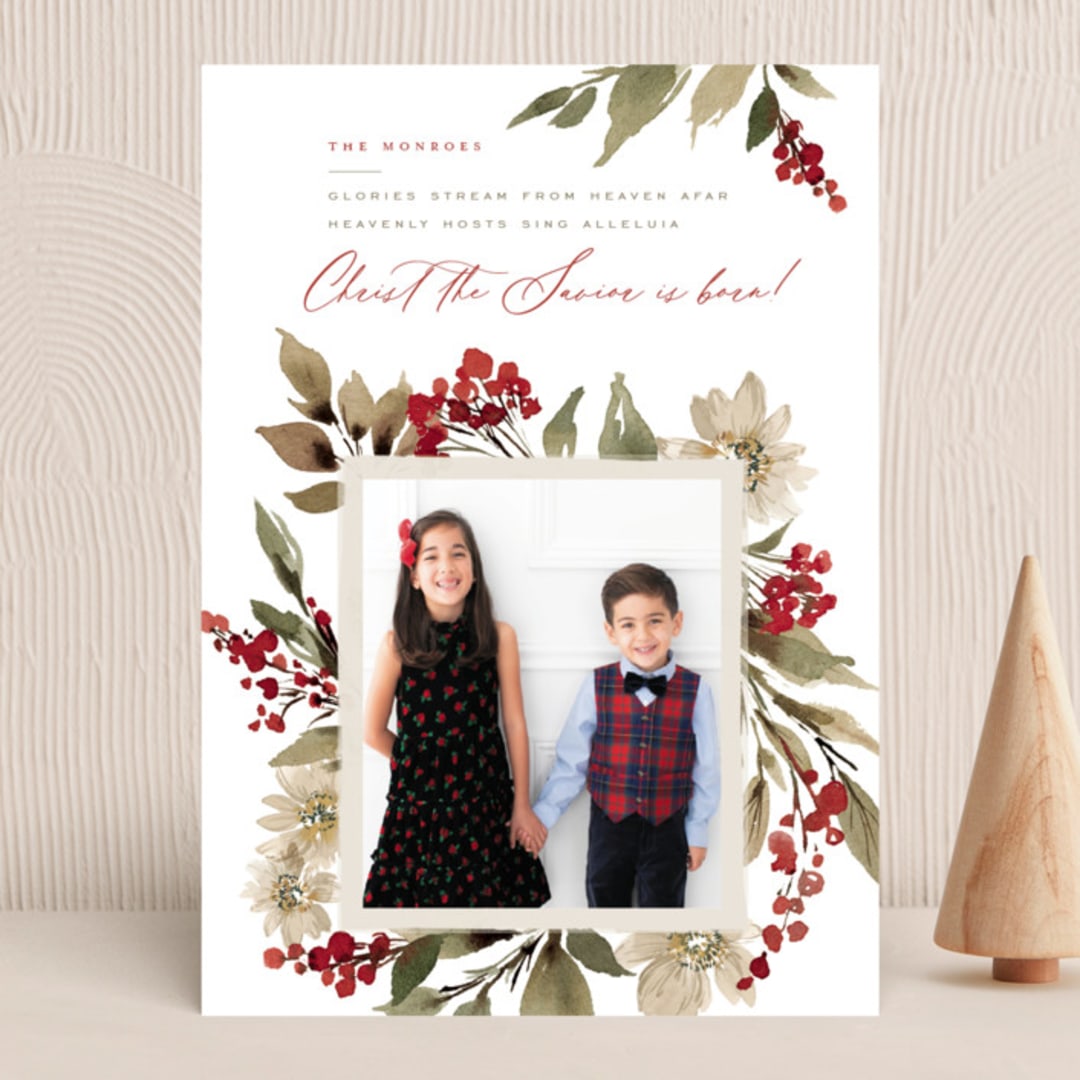 "Holly + Laurel" - Holiday Cards in Holly Berry by Wildfield Paper Co - Front