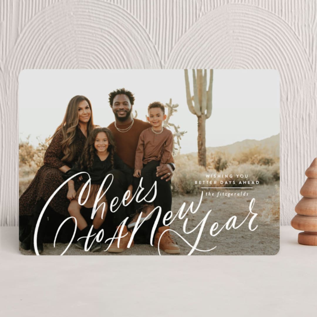 "Side Swept Hand Lettered joy" - Holiday Cards in Snow by Jackie Crawford - Front