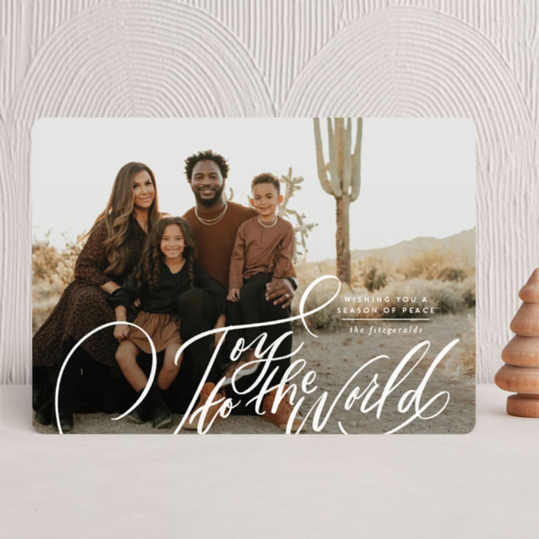 "Side Swept Hand Lettered joy" - Holiday Cards in Snow by Jackie Crawford - Front