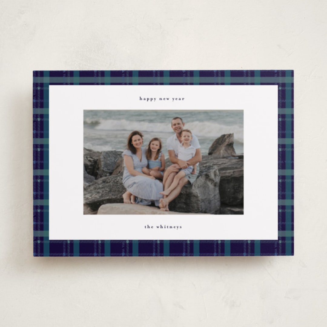"Plaid Peace" - Holiday Cards in Navy by Makewells - Front