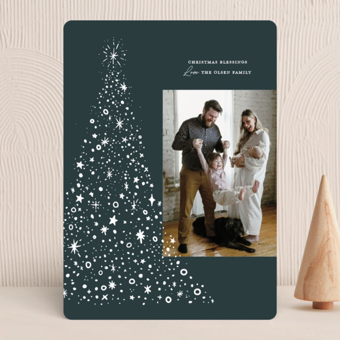 "Glimmering Tree" - Holiday Cards in Spruce by Annie Clark - Front