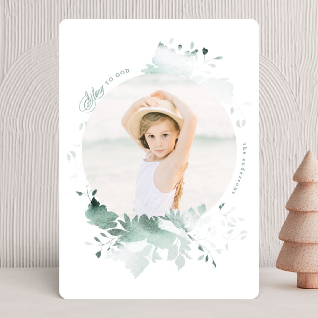 "Peaceful Blooms" - Holiday Cards in Mint by Phrosné Barwood - Front