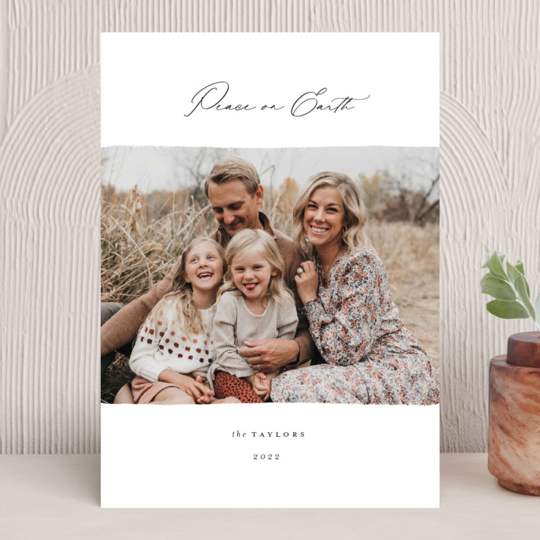 "Peace Simply" - Holiday Cards in Coal by Emily Betts - Front