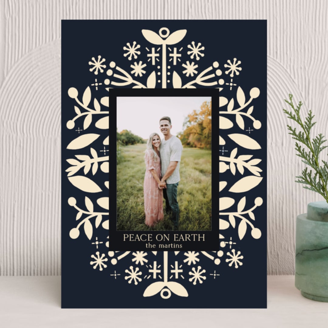 "Peace with Ferns" - Holiday Cards in Navy by Lisa Nelson - Front