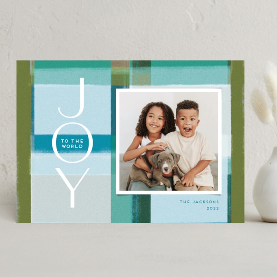 "Painterly Plaid" - Holiday Cards in Juniper by Lisa McLean - Front