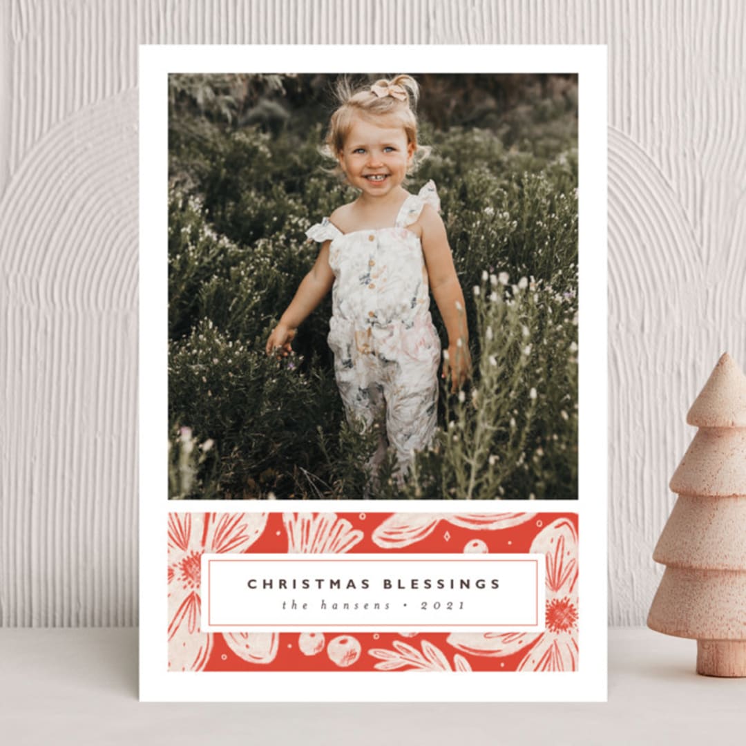 "Berry and Blossom" - Holiday Cards in Candy Cane by Griffinbell Paper Co. - Front