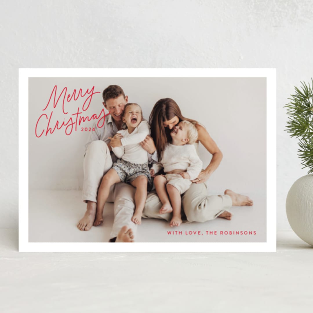 "Angled Merry Christmas" - Holiday Cards in Holly Berry by Kristen Magee - Front