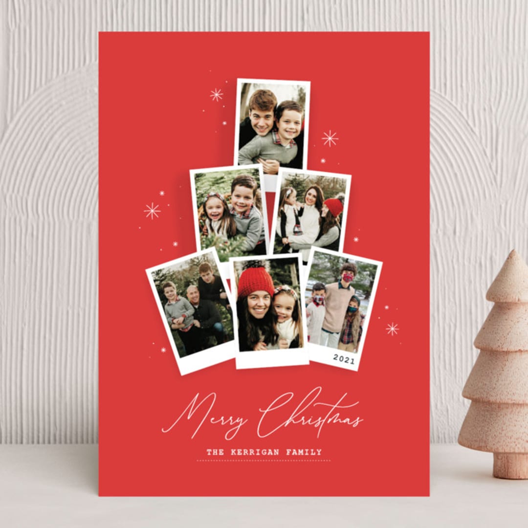 "Instapix Tree" - Holiday Cards in Cranberry by Shari Margolin - Front