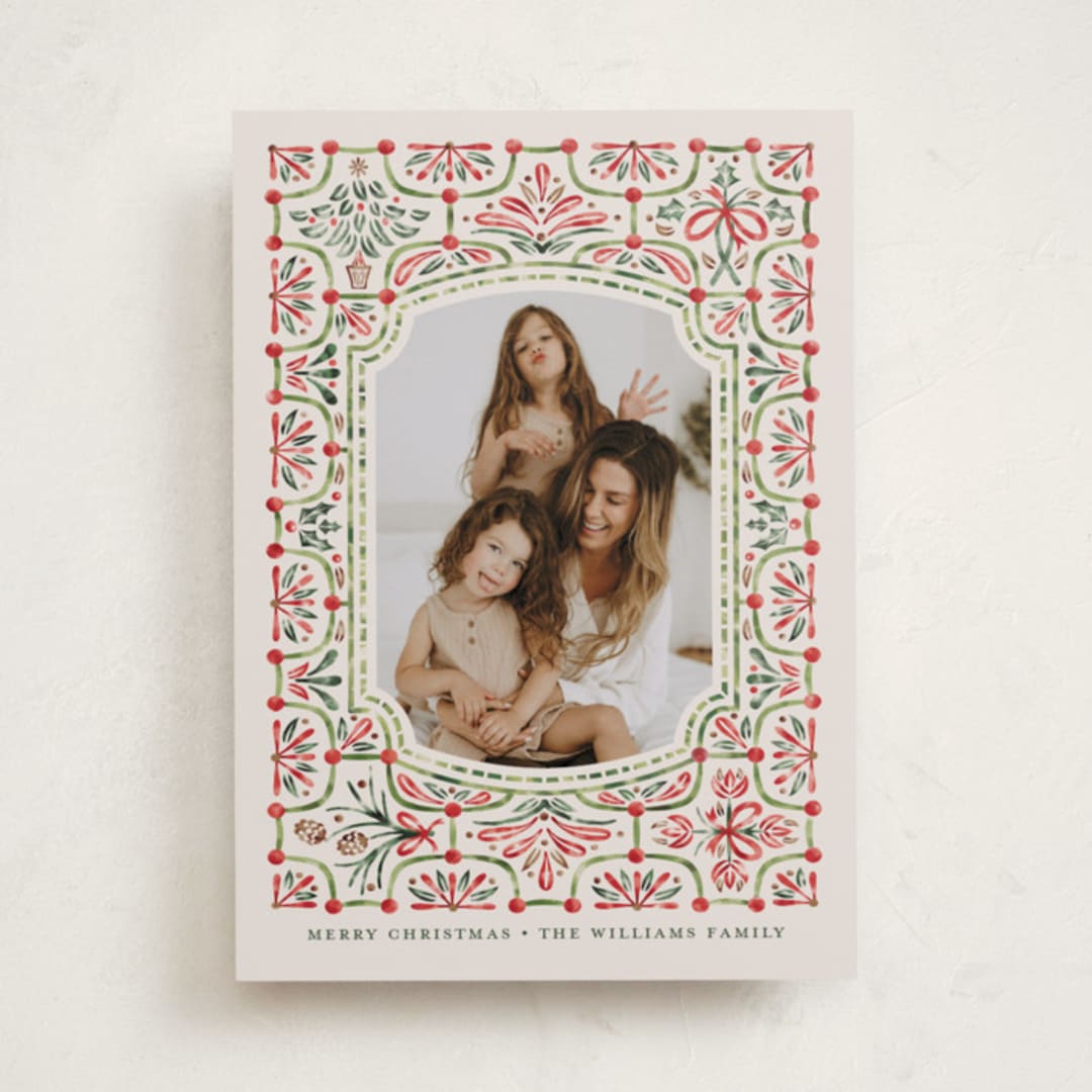 "Festive Folk Frame" - Holiday Cards in Cranberry by Paper Sun Studio - Front
