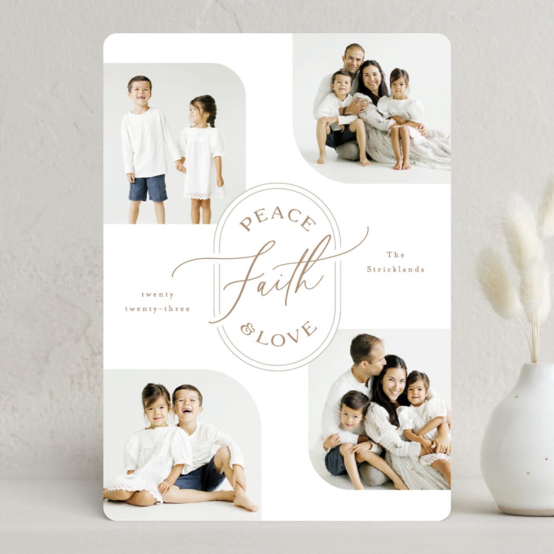 "Peace Faith Love" - Holiday Cards in Maple by Hooray Creative - Front