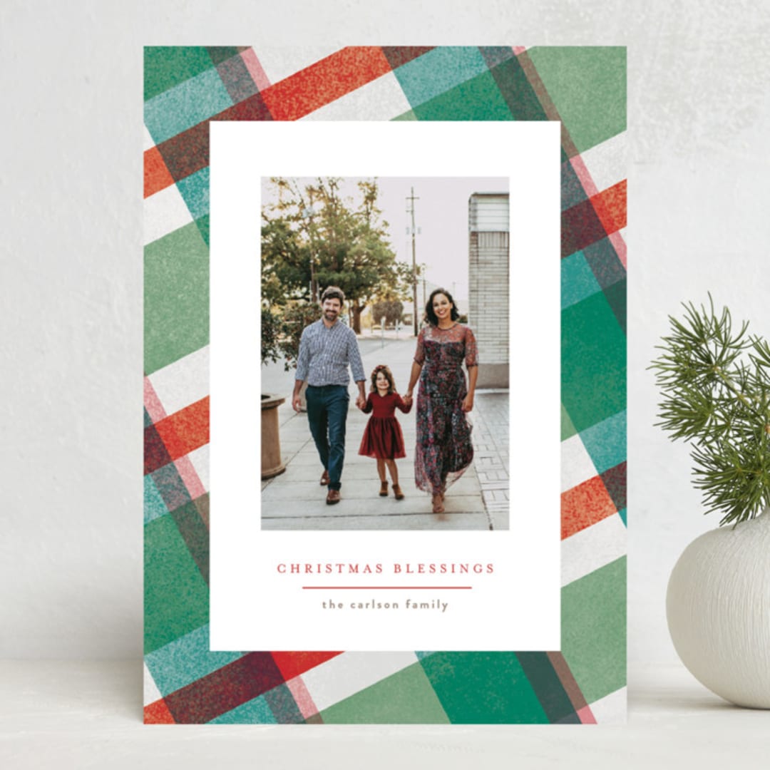 "Christmas Plaid" - Holiday Cards in Sugarplum by Pixel and Hank - Front