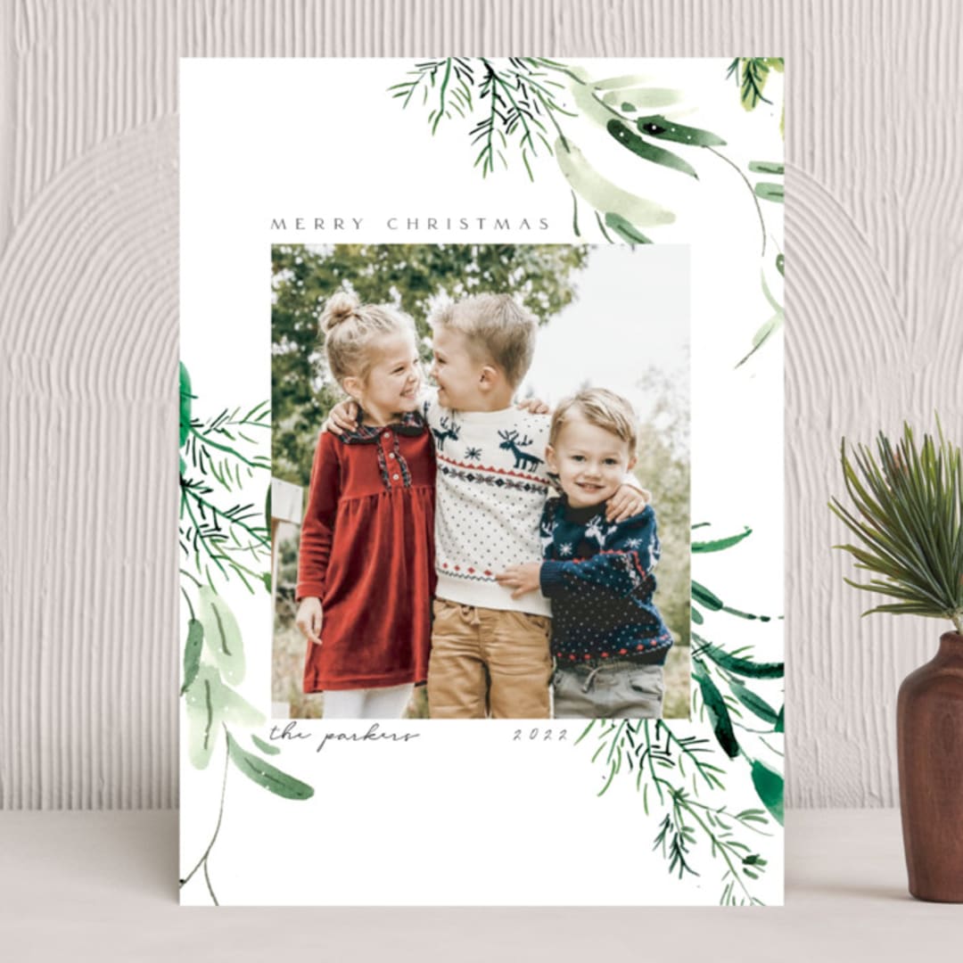 "Festive Ferns" - Holiday Cards in Parakeet by Eve Schultz - Front