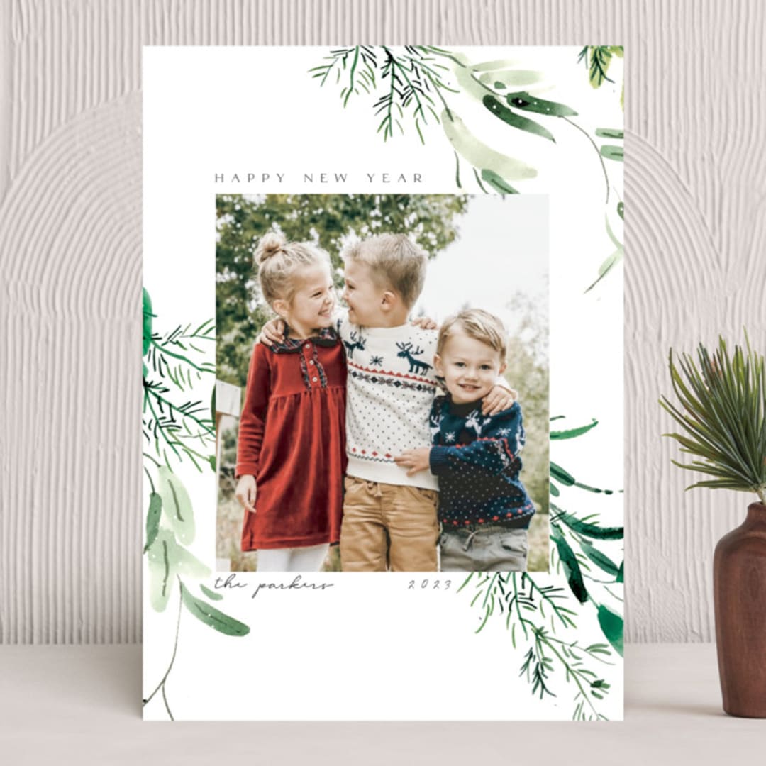 "Festive Ferns" - Holiday Cards in Parakeet by Eve Schultz - Front