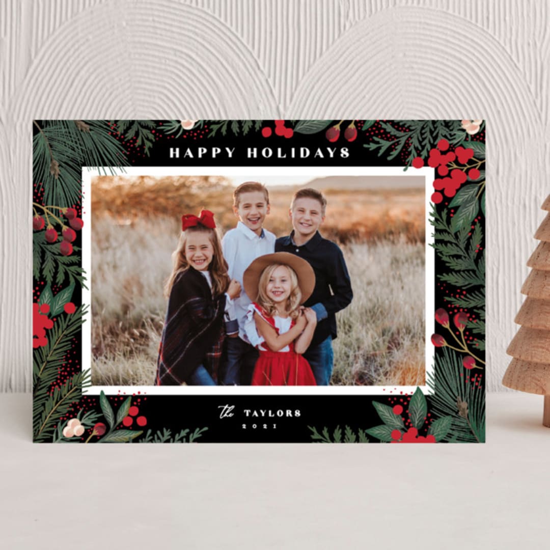 "Cranberry Garden" - Holiday Cards in Midnight by Alethea and Ruth - Front