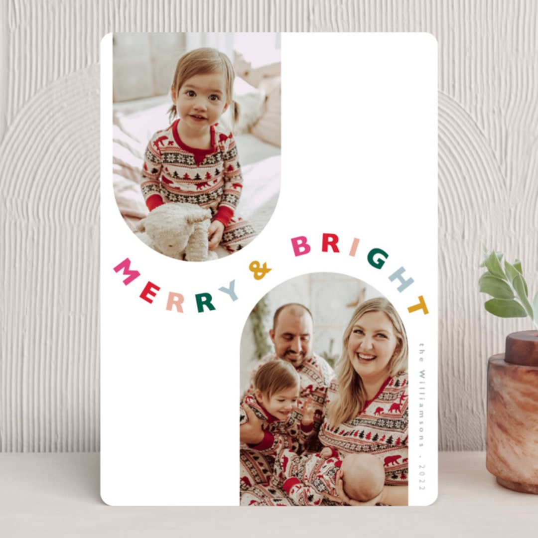 "- Merry & Bright -" - Holiday Cards in Gumdrop by Hudson meet Rose - Front