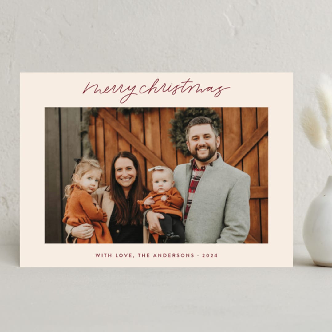 "Lettered Merry Christmas" - Holiday Cards in Mulled Wine by Kristen Magee - Front