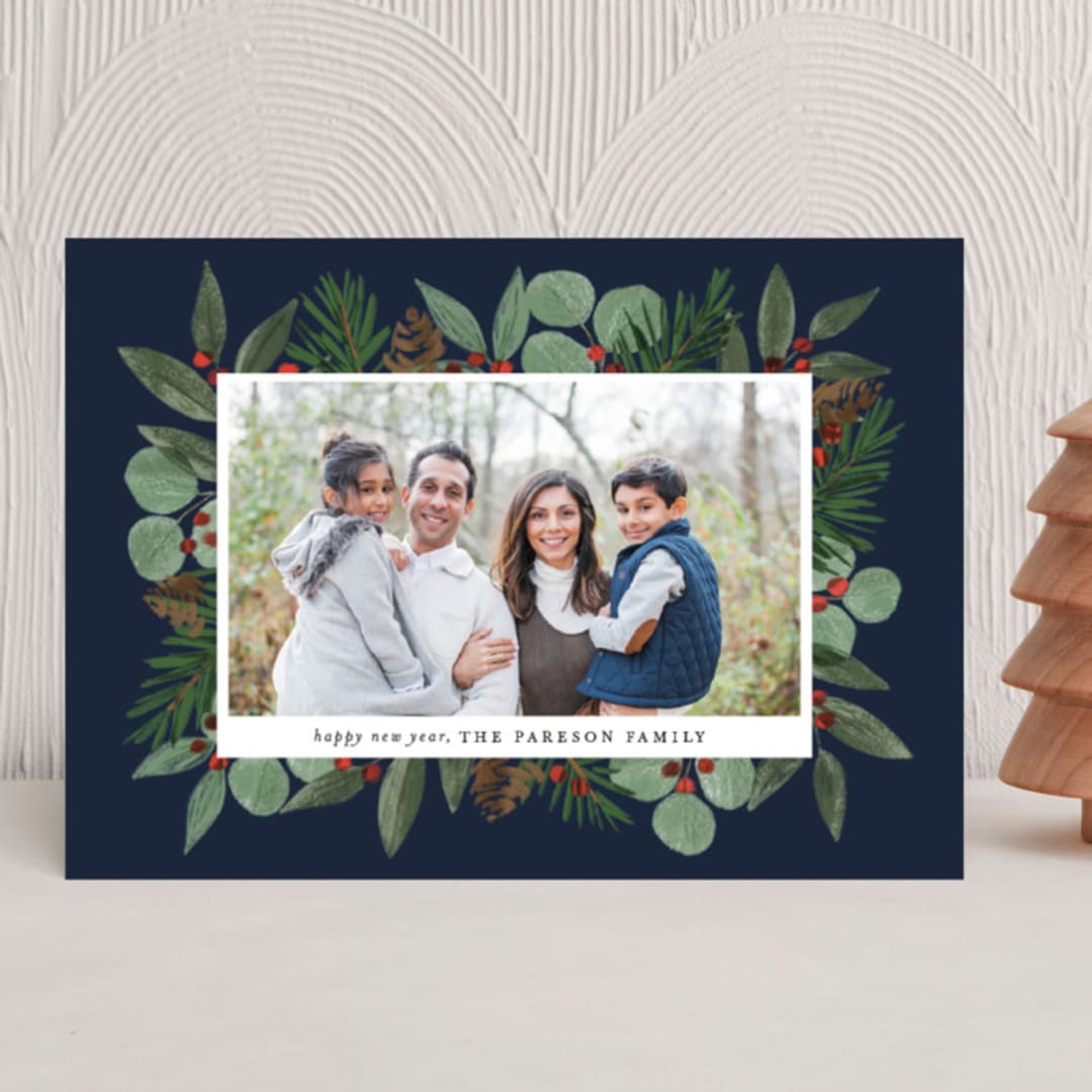 "Festive Holiday Foliage" - Holiday Cards in Navy by Brooke Chandler - Front