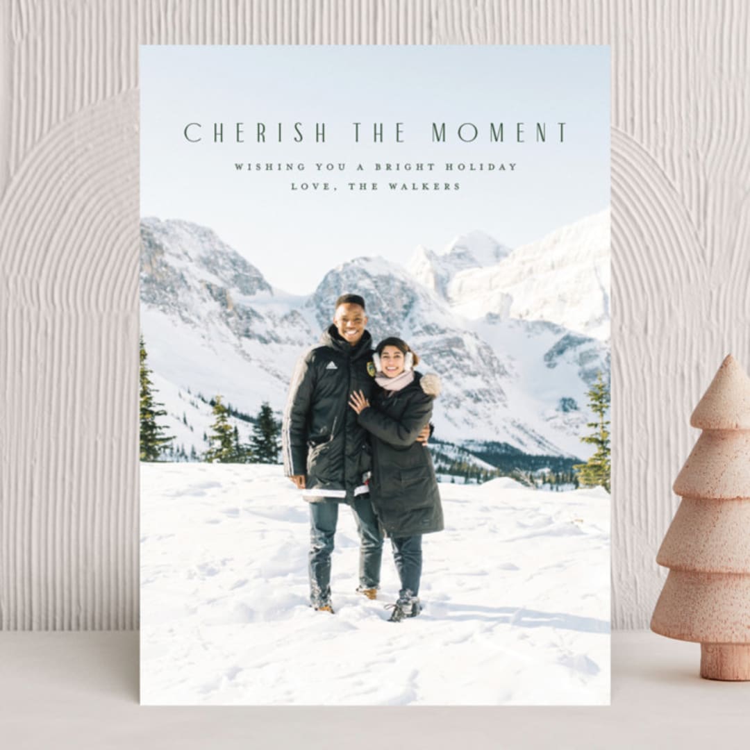 "Cherish the moment" - Holiday Cards in Spruce by Juneau Designs - Front