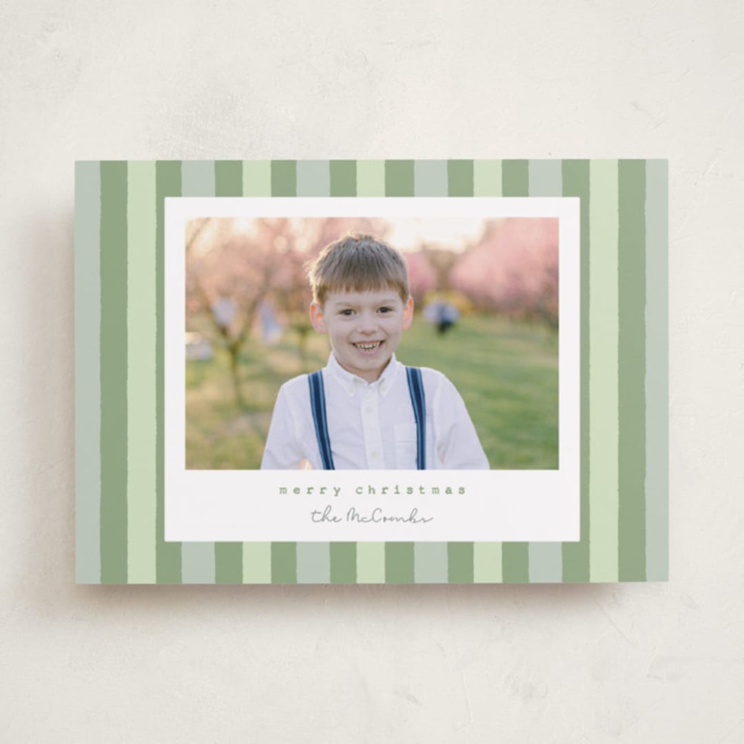 "Christmas stripe" - Holiday Cards in Sage by Sara Hicks Malone - Front