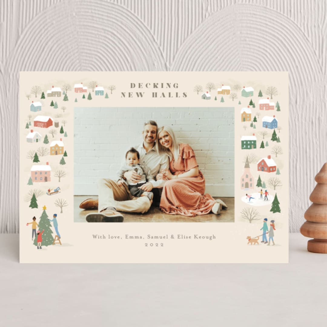 "Winter Village" - Holiday Cards in Sugar Cookie by Jennifer Wick - Front