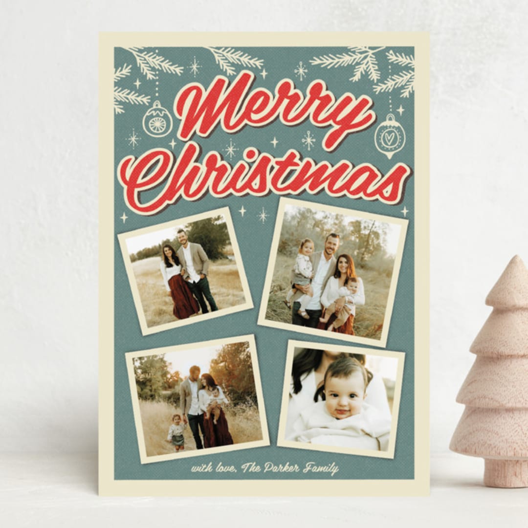 "Retro Christmas" - Holiday Cards in Steel Blue by Nam Bourassa - Front