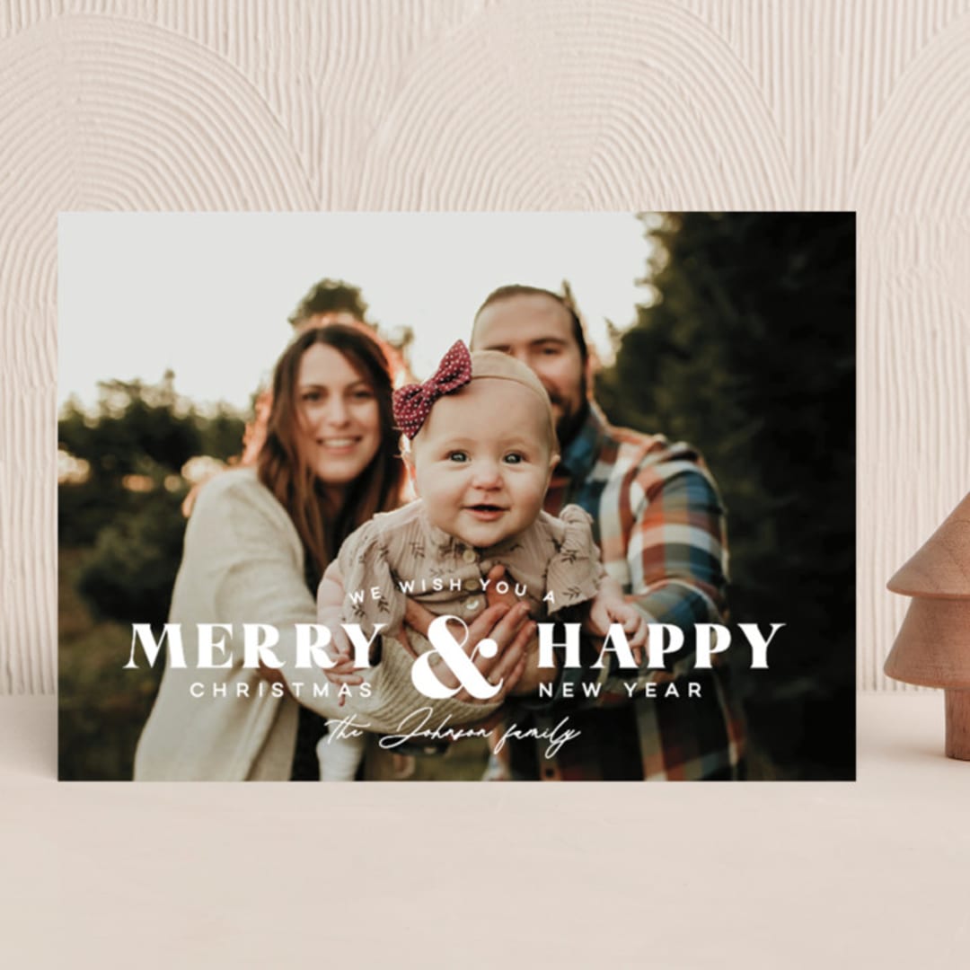 "Merry & Happy" - Holiday Cards in Cloud by Michelle Taylor - Front