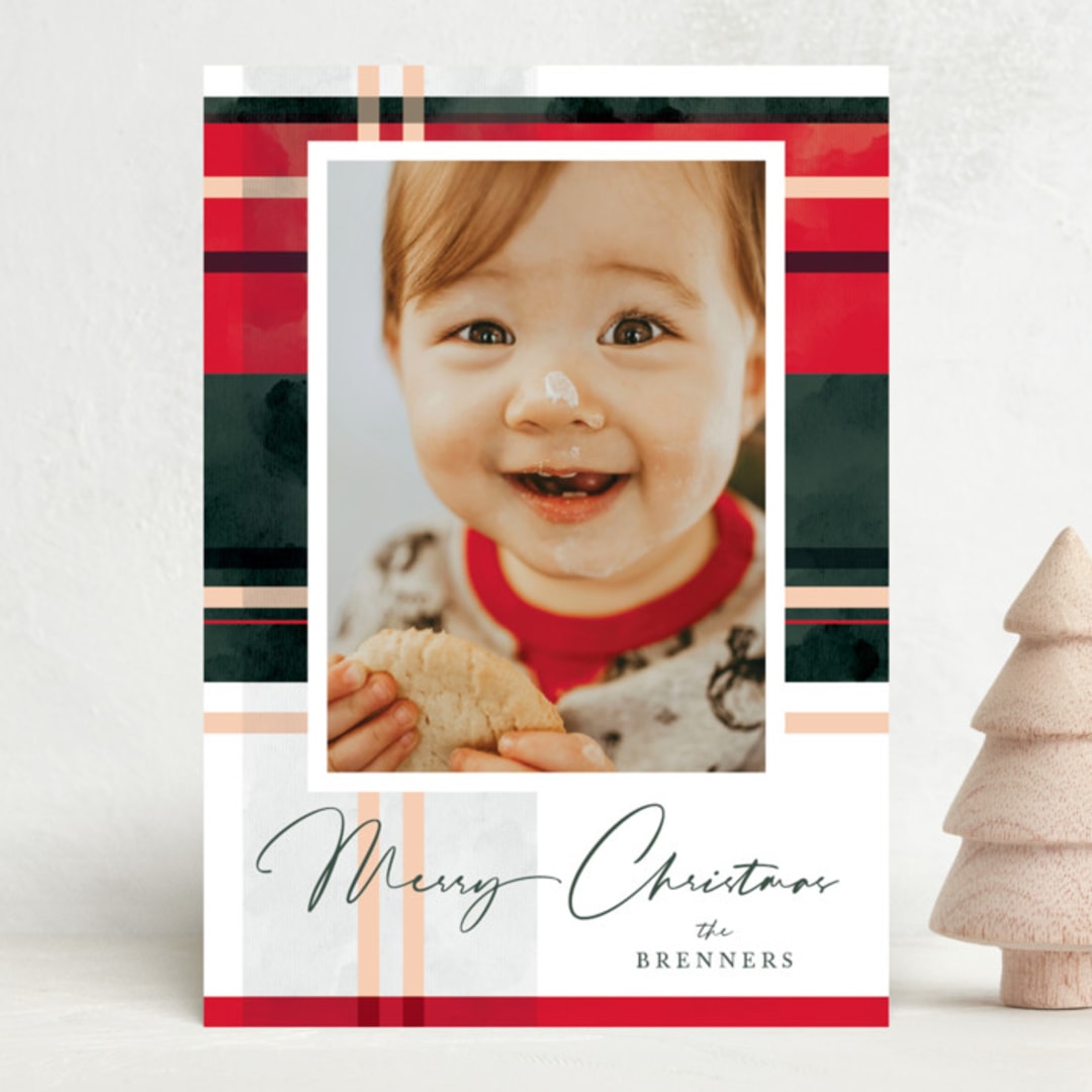 "Plaid Popover" - Holiday Cards in Evergreen by Carrie ONeal - Front