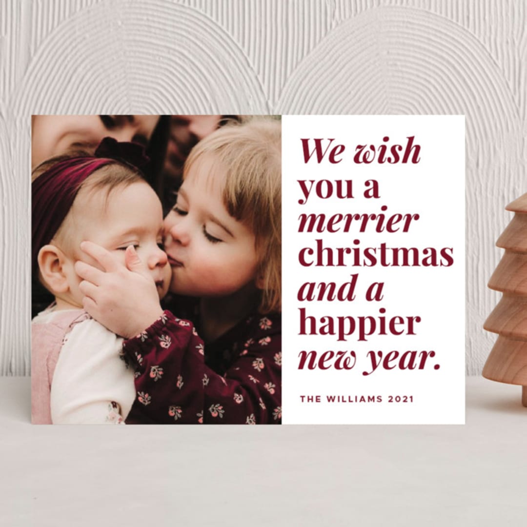"Merrier Days Ahead" - Holiday Cards in Cherry by Playground Prints - Front