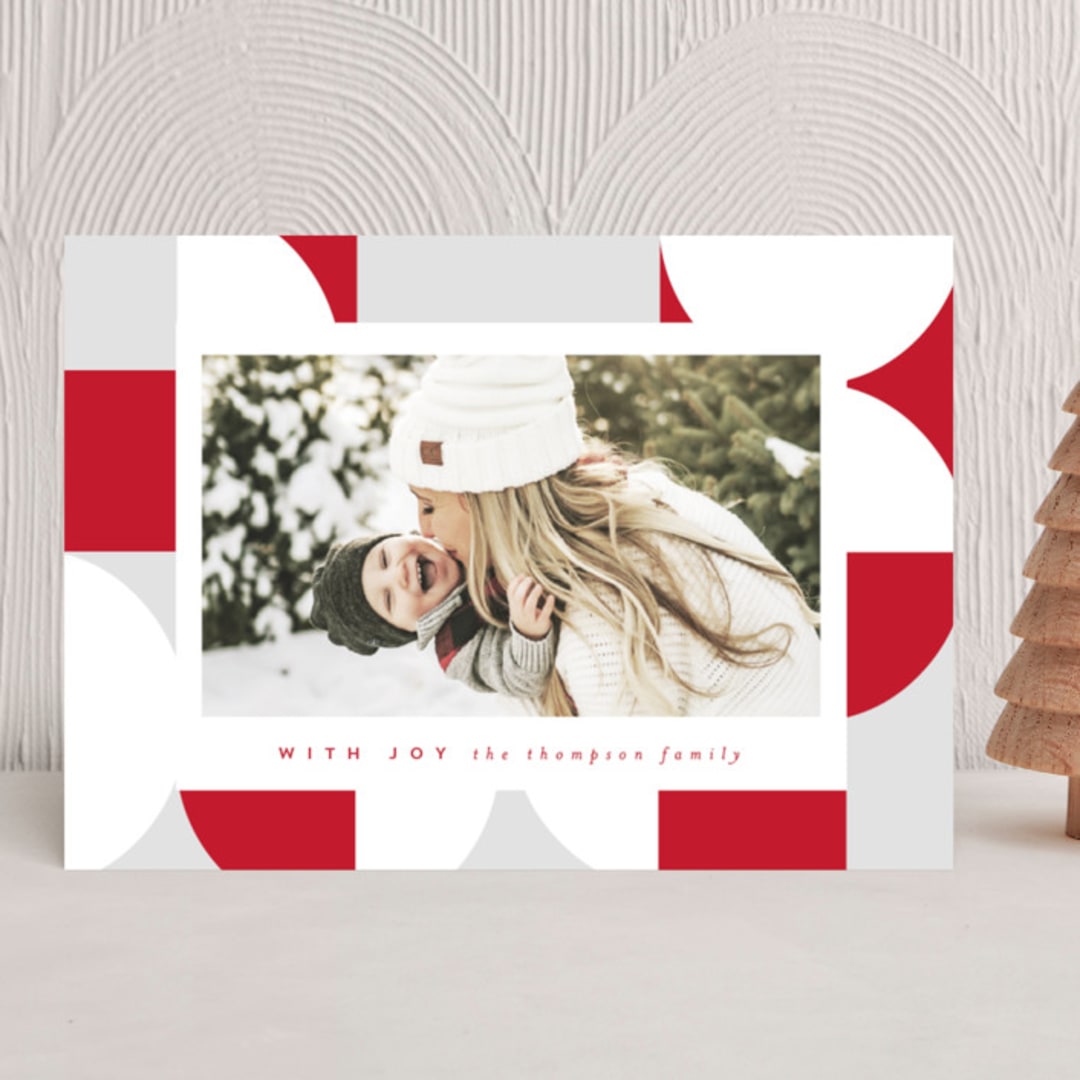 "Geo Frame" - Holiday Cards in Holly Berry by AK Graphics - Front